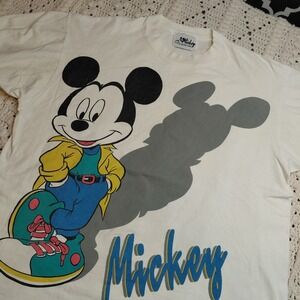 Vtg 90s Mickey Mouse Jerry Leigh T Shirt Disney White Graphic Tee Mens XL Flaw